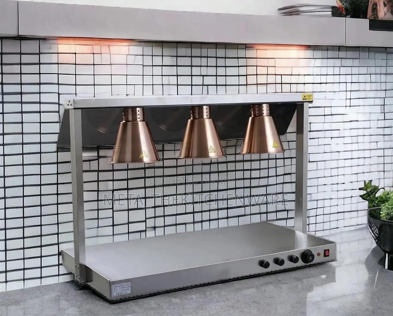 Commercial 3 Tanks Station Heat Lamps Food Warmer