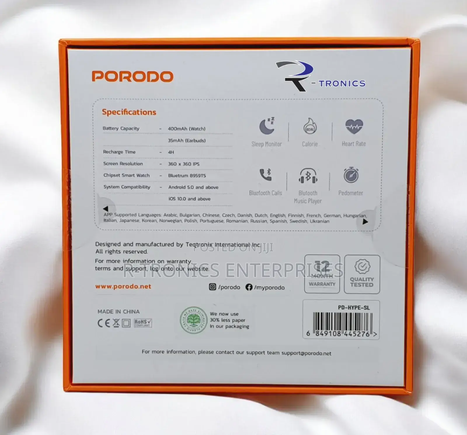 Porodo Hype Smartwatch With Earbuds