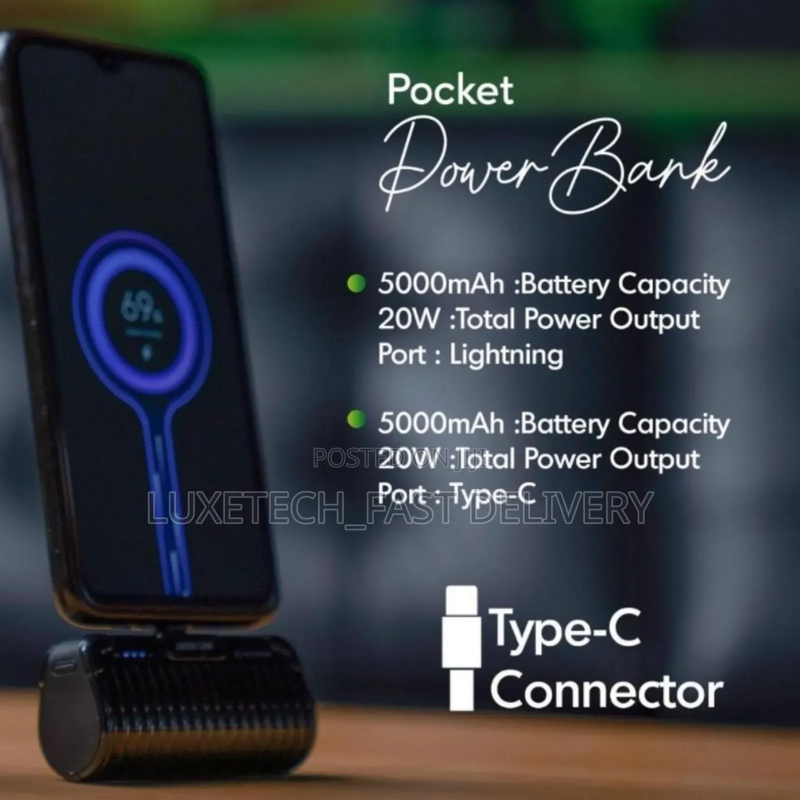 Green Lion Pocket Power Bank 5000mah Pd 20w With Type-C Connector