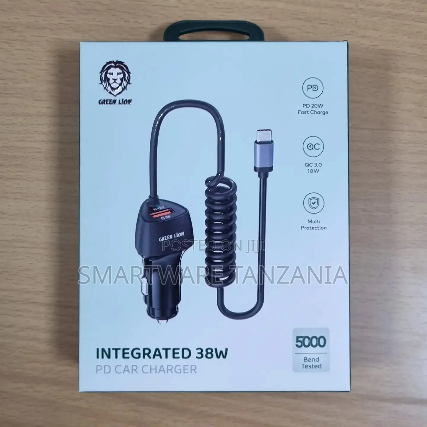 Green Lion 38w Pd Car Charger Integrated Usb-C Cable Multi-Protection