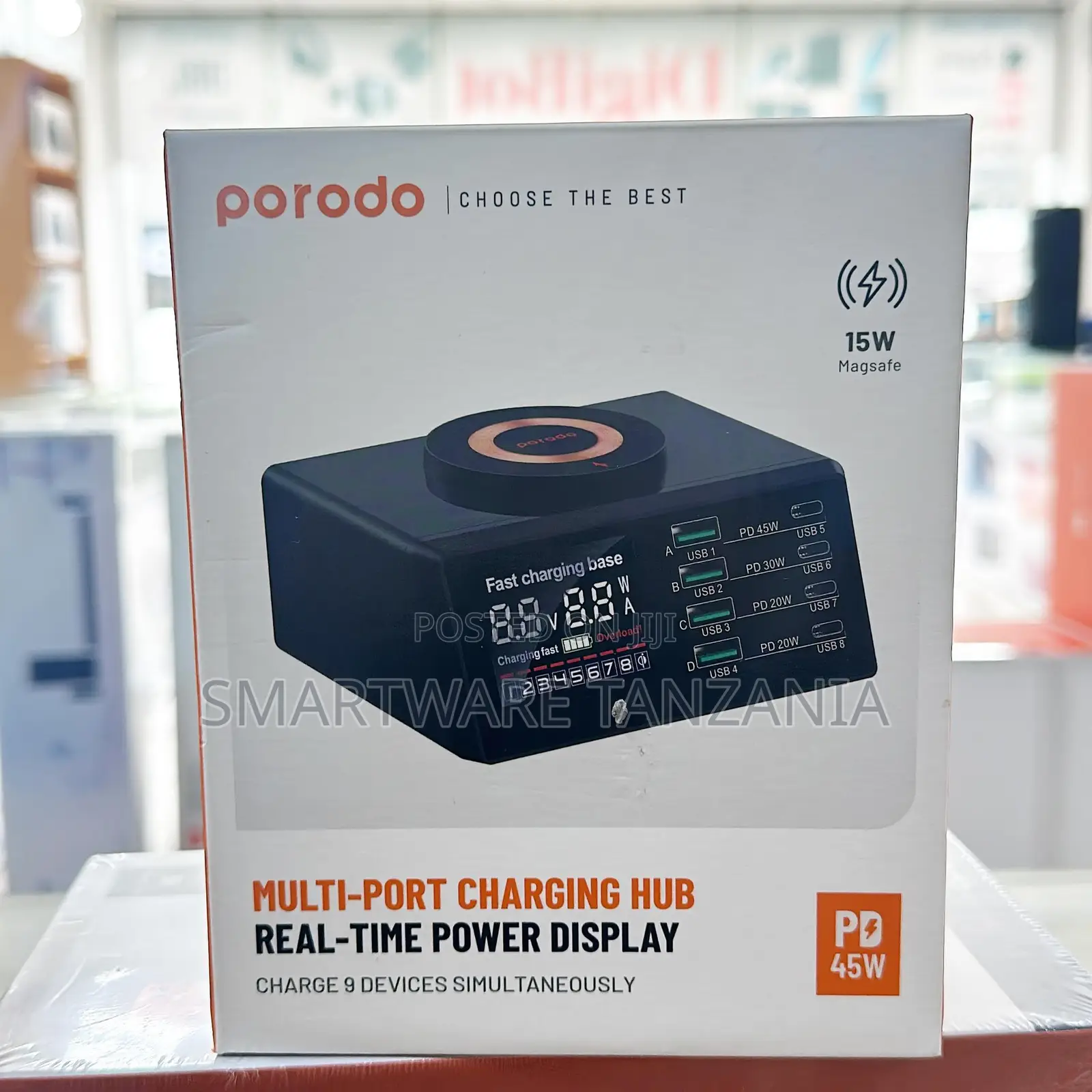 Porodo Multi-Port Charging Hub 45w Pd 15w Magsafe 9 Devices Display