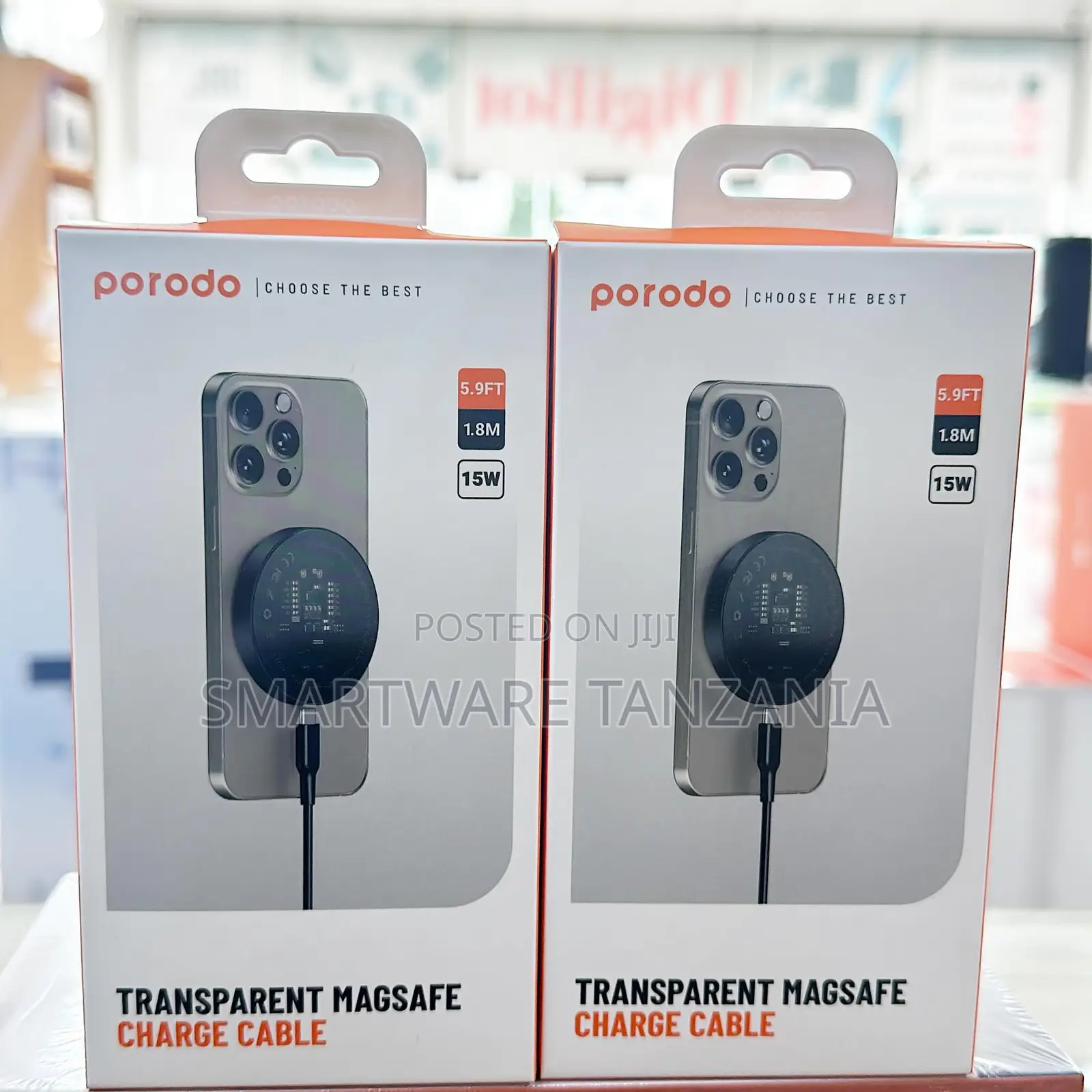 Porodo Transparent Magsafe Charge Cable 15w 1.8m iPhone Compatible