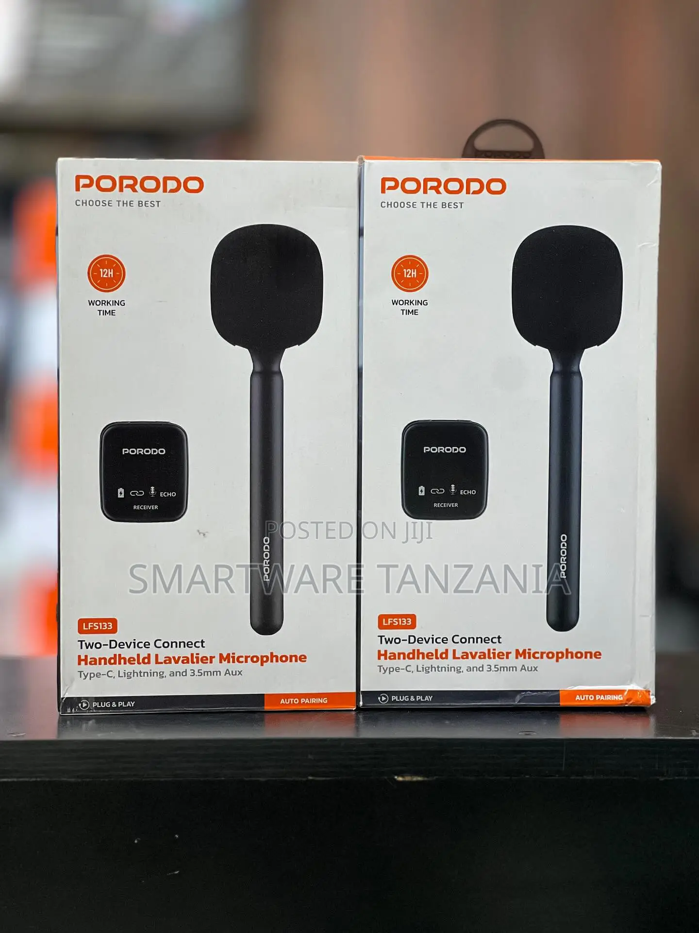 Porodo 2-Device Wireless Mic | 12h | Type-C, Lightning, 3.5mm