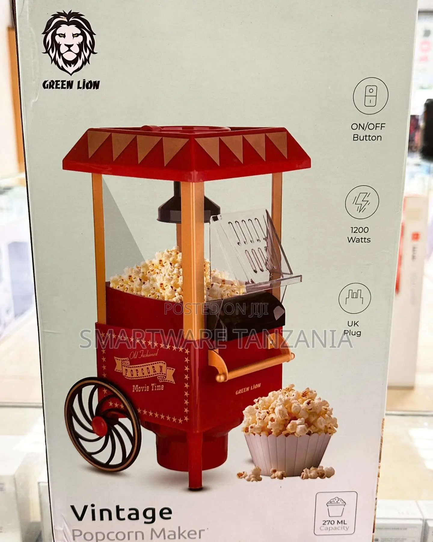 Green Lion Vintage Popcorn Maker: 1200 Watts, 270ml Capacity