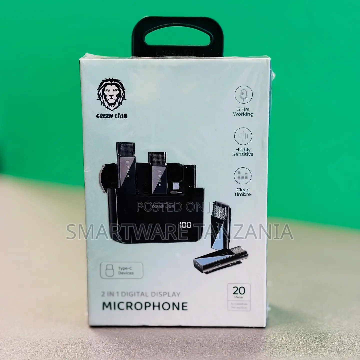 Green Lion 2-in-1 Digital Display Mic: Type-C, 5 HRS Working