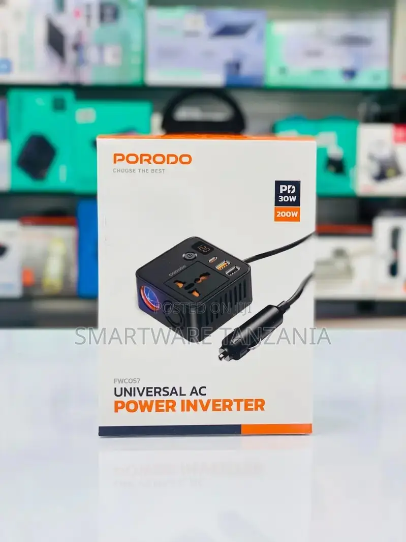 Porodo Fwc057 Car Power Inverter 200w 12v-220v With Usb-C Usb-A
