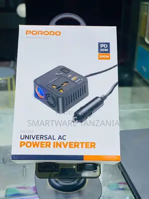 Porodo Universal Ac Power Inverter Fwc057, 200w Car Adapter Usb Pd 30w