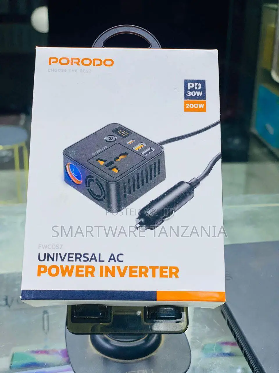 Porodo Universal Ac Power Inverter Fwc057, 200w Car Adapter Usb Pd 30w