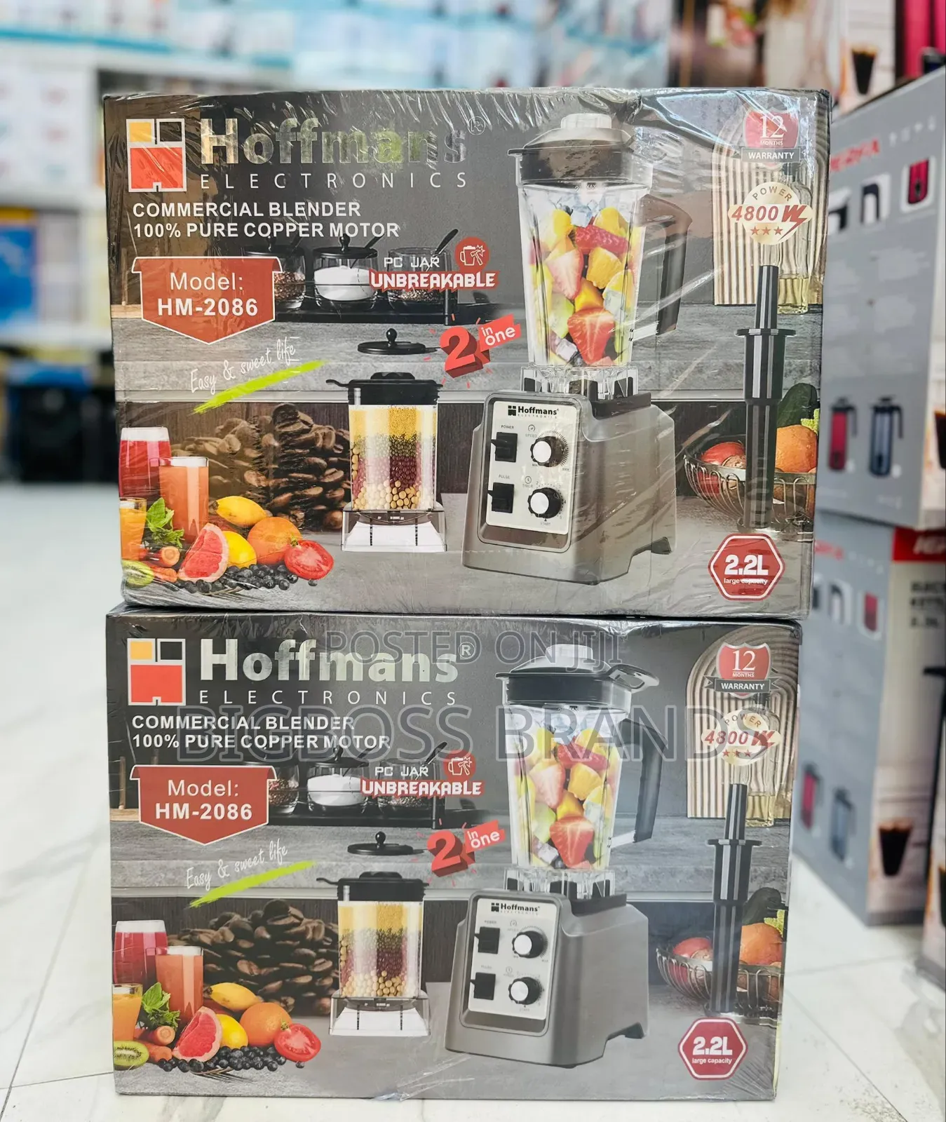 Hoffmans Commercial Blender
4800watts 2.2 Liters 2 in 1