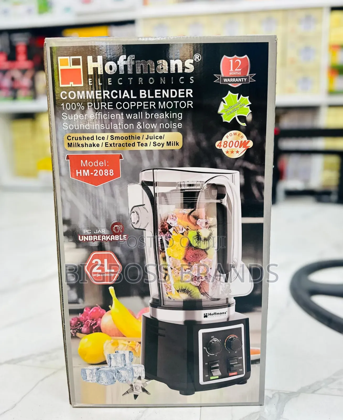 Hoffmans Commercial Blender
4800watts
2 Liters [Hm 2088]