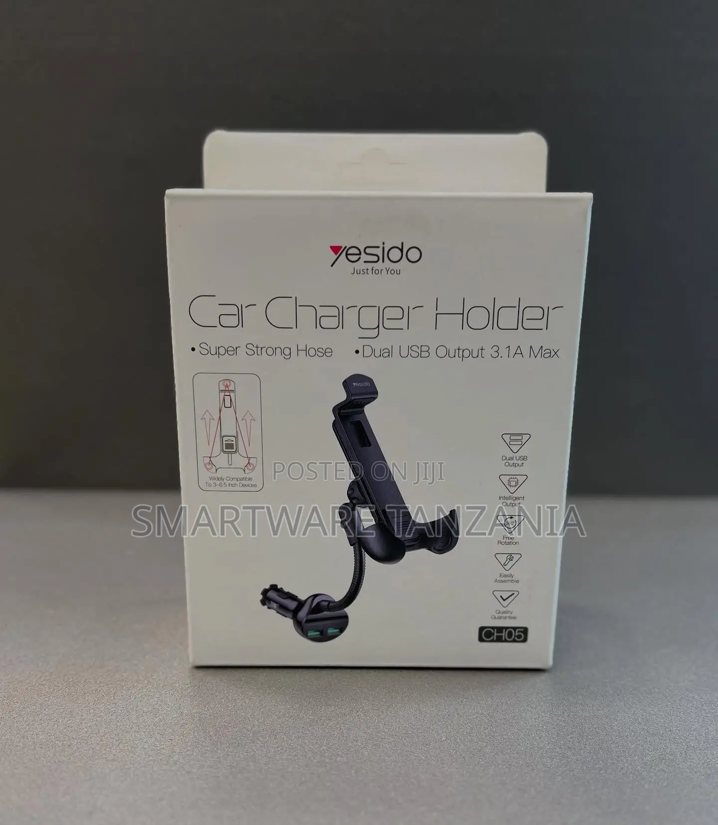Yesido Ch05 Car Charger Holder - Dual Usb 3.1a Super Strong Hose
