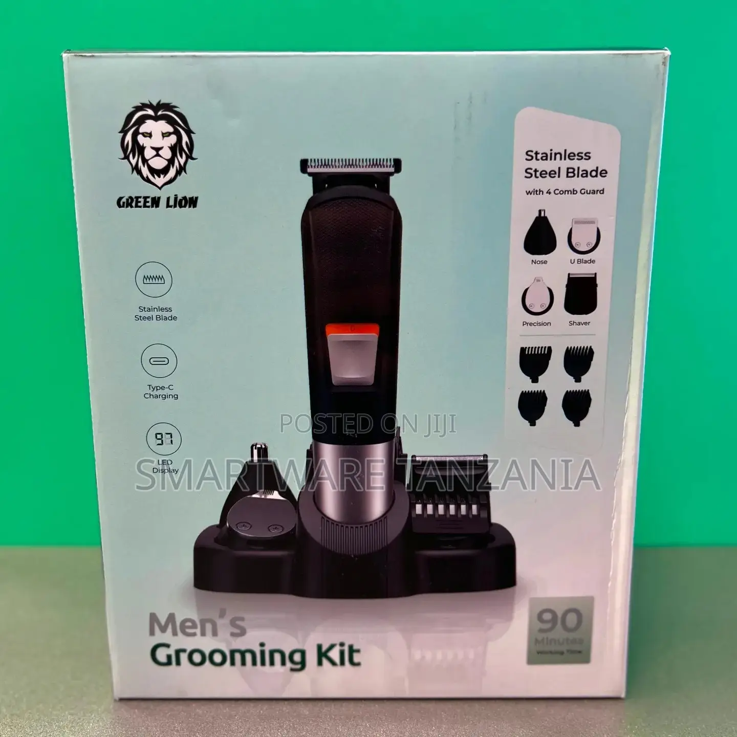 Green Lion Grooming Kit - 90 Min Led Display Stainless Steel 4 Comb