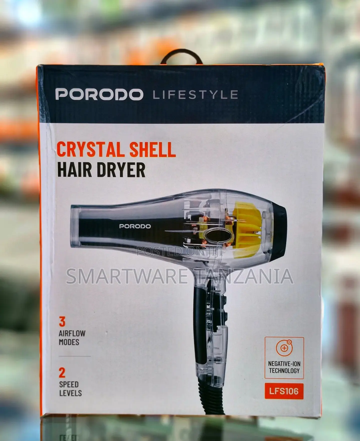 Porodo Crystal Shell Hair Dryer - 3 Airflow 2 Speed Negative Ion