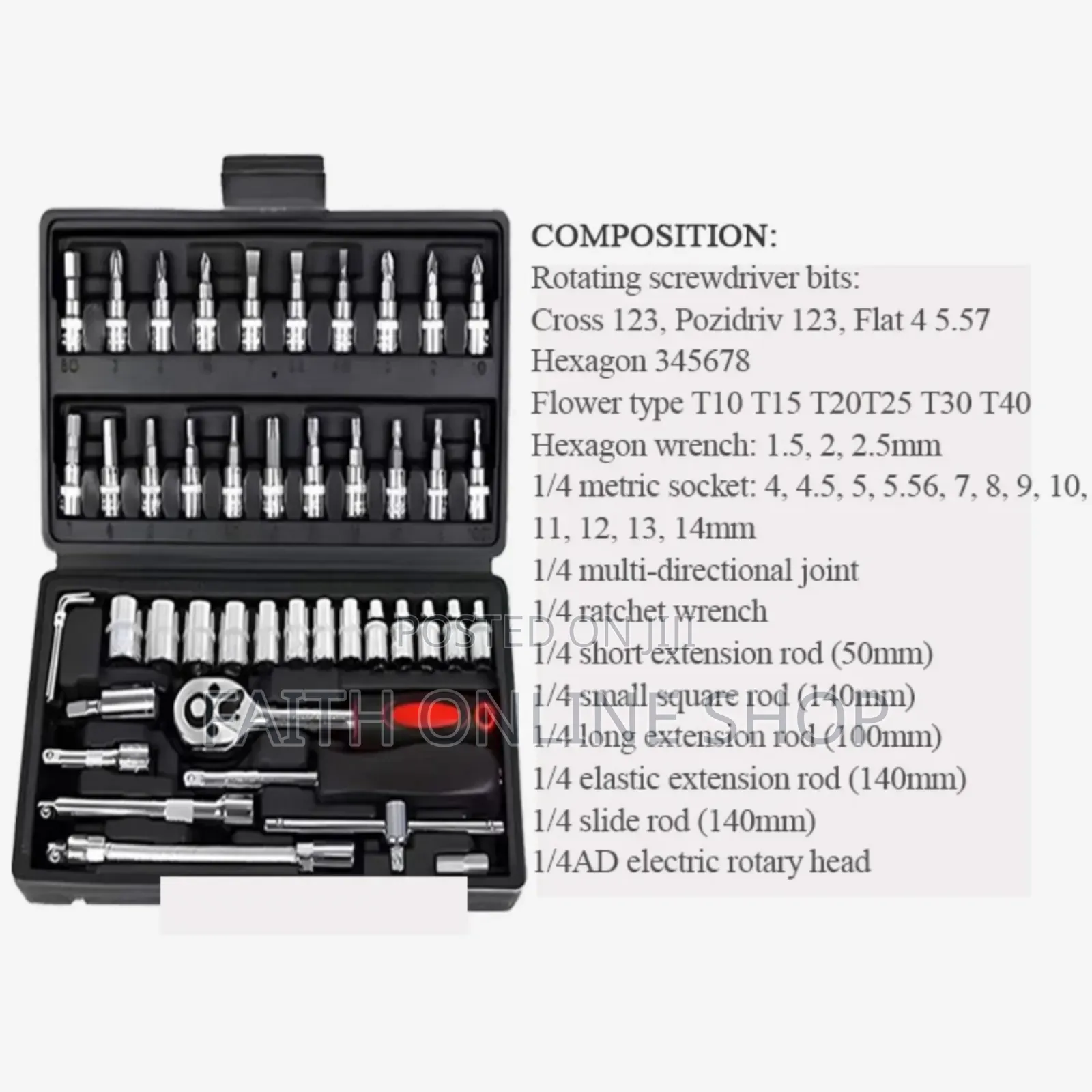 46pcs Auto Mechanics Repair Tool Set and Spanner Socket Wrench