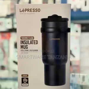 Lepresso Lp024 Insulated Thermo Flask Mug 900ml Steel Straw - Black