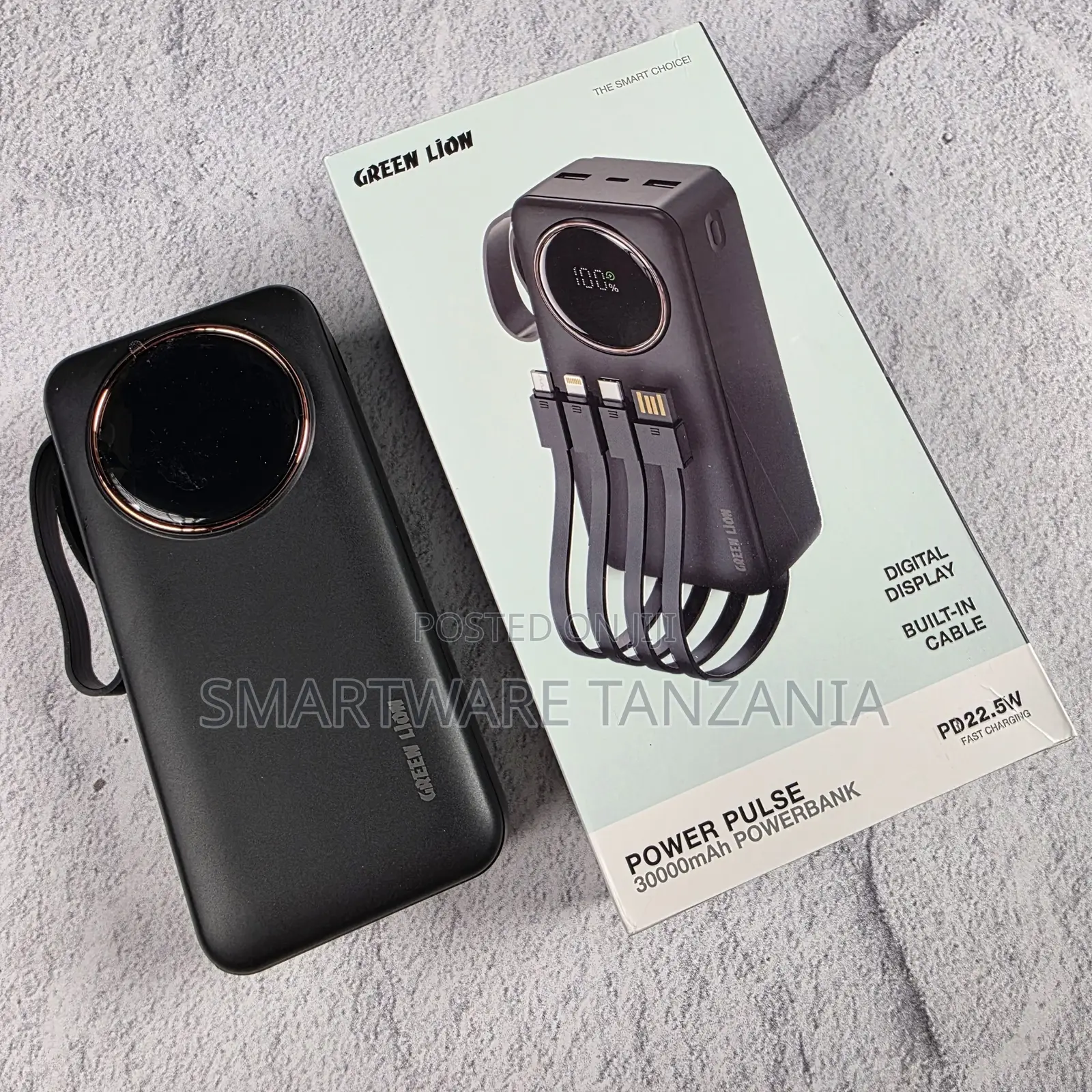 Green Lion Power Pulse 30000mah Powerbank Pd 22.5w Built-in Cable