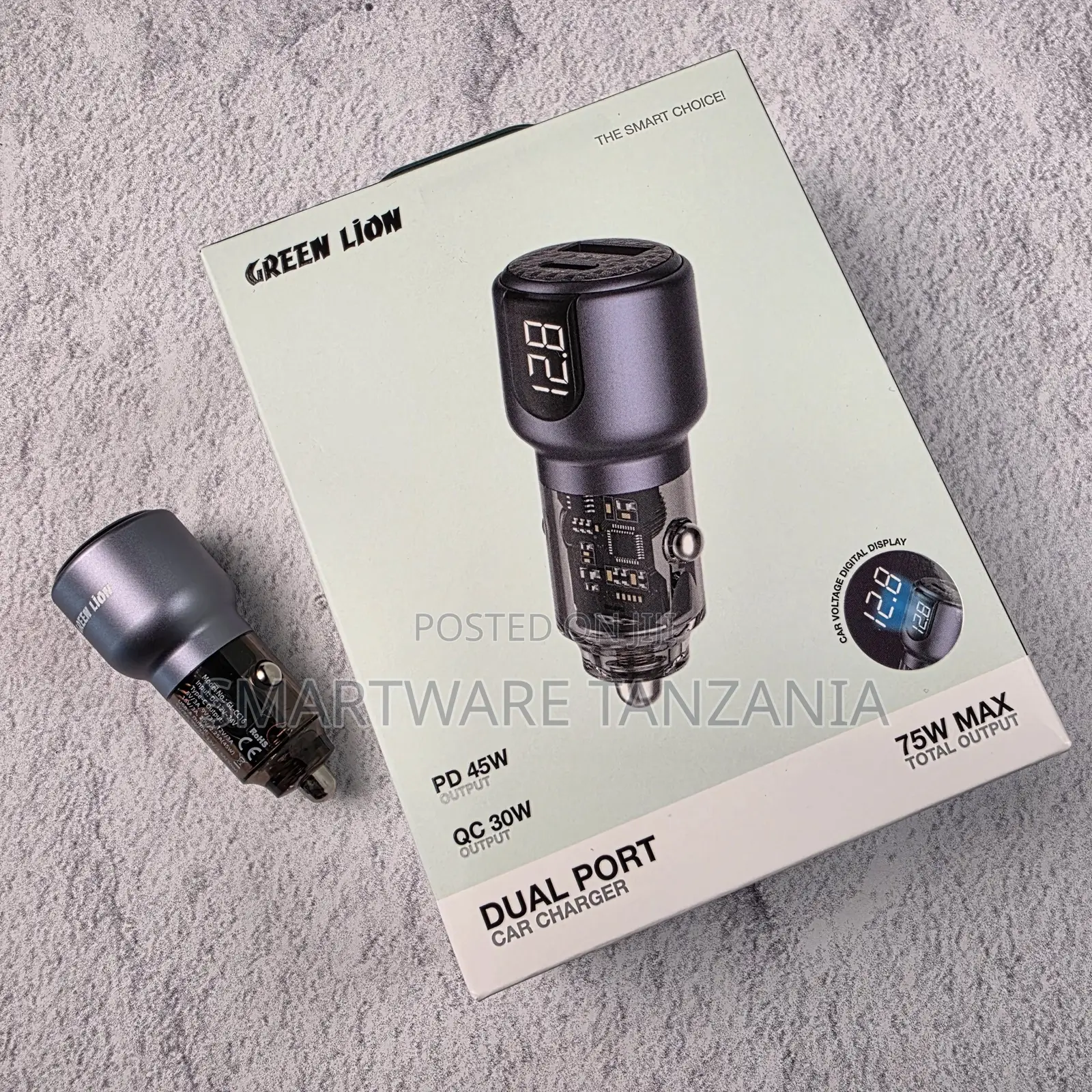 Green Lion 75w Dual Port Car Charger Pd 45w Qc 30w Digital Display