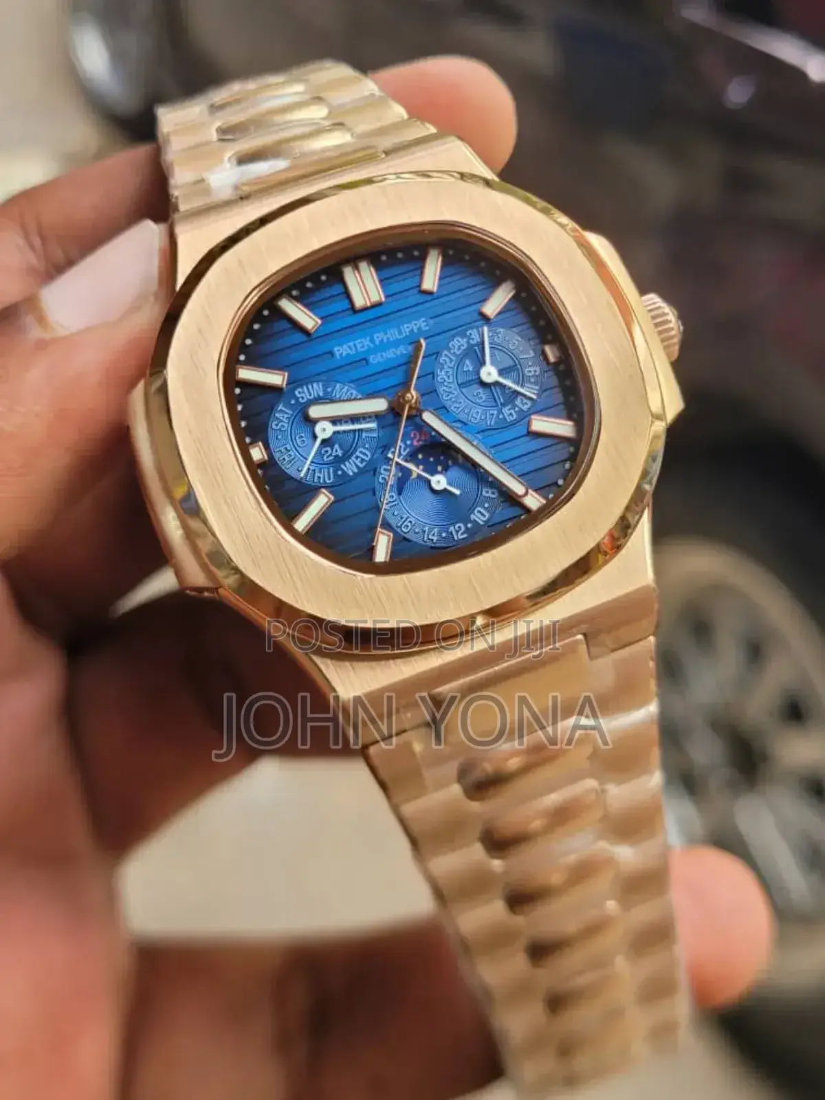 Patek Philippe Nautilus Watch With a Blue Dial and Rose Gold Case