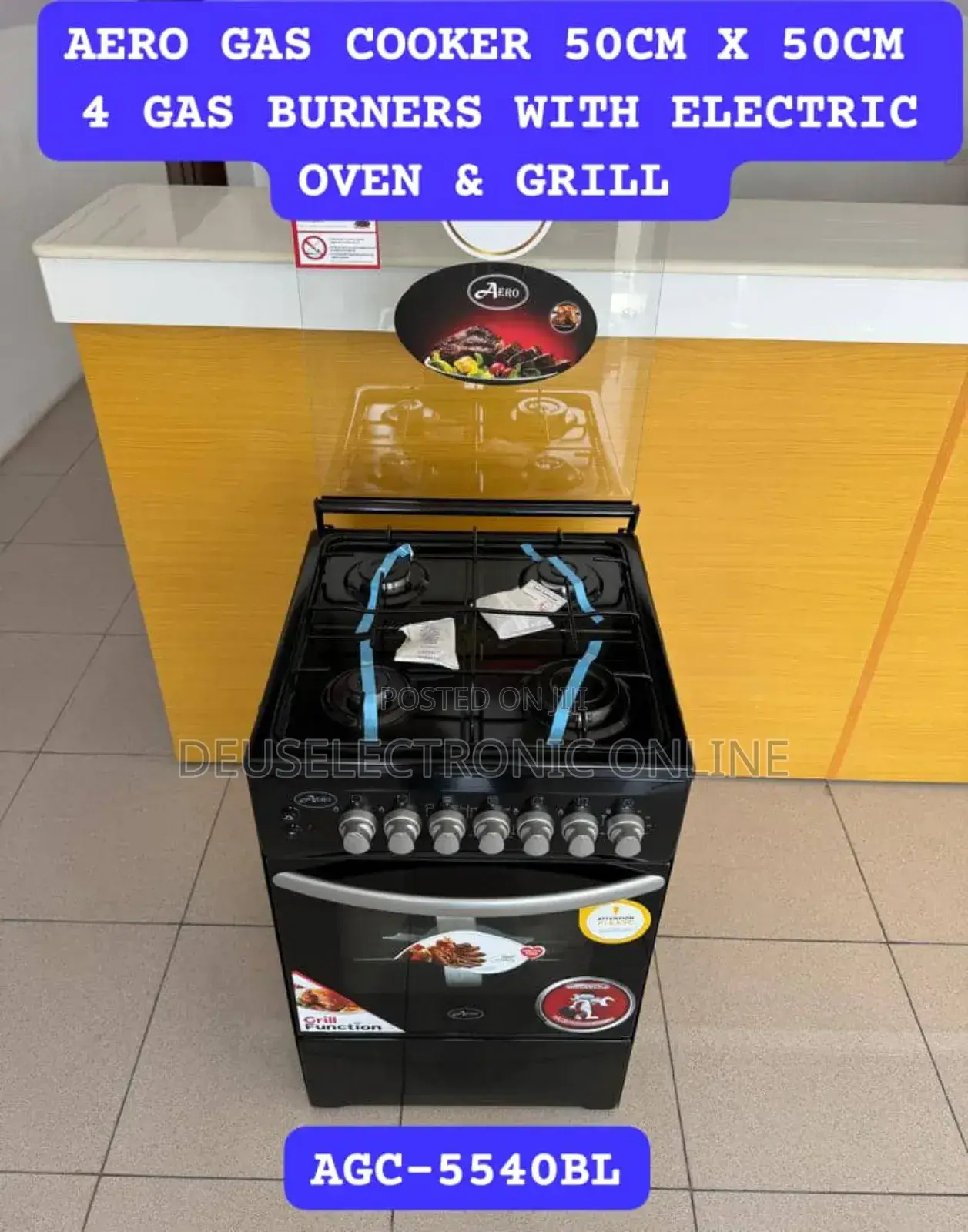 *Aero 50cm X 50cm Gas Cooker 3 Gas Burners + 1 Electric Hot Plate