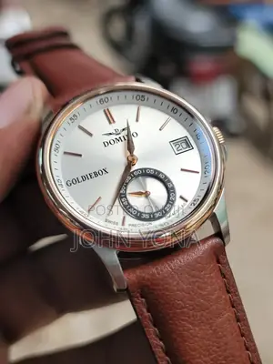 Domino Watch Labeled as "Goldiebox" on the Watch Face a White Dial