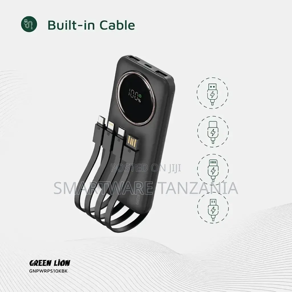 Green Lion Power Pulse 30000mah Powerbank Pd 22.5w Built-in Cable
