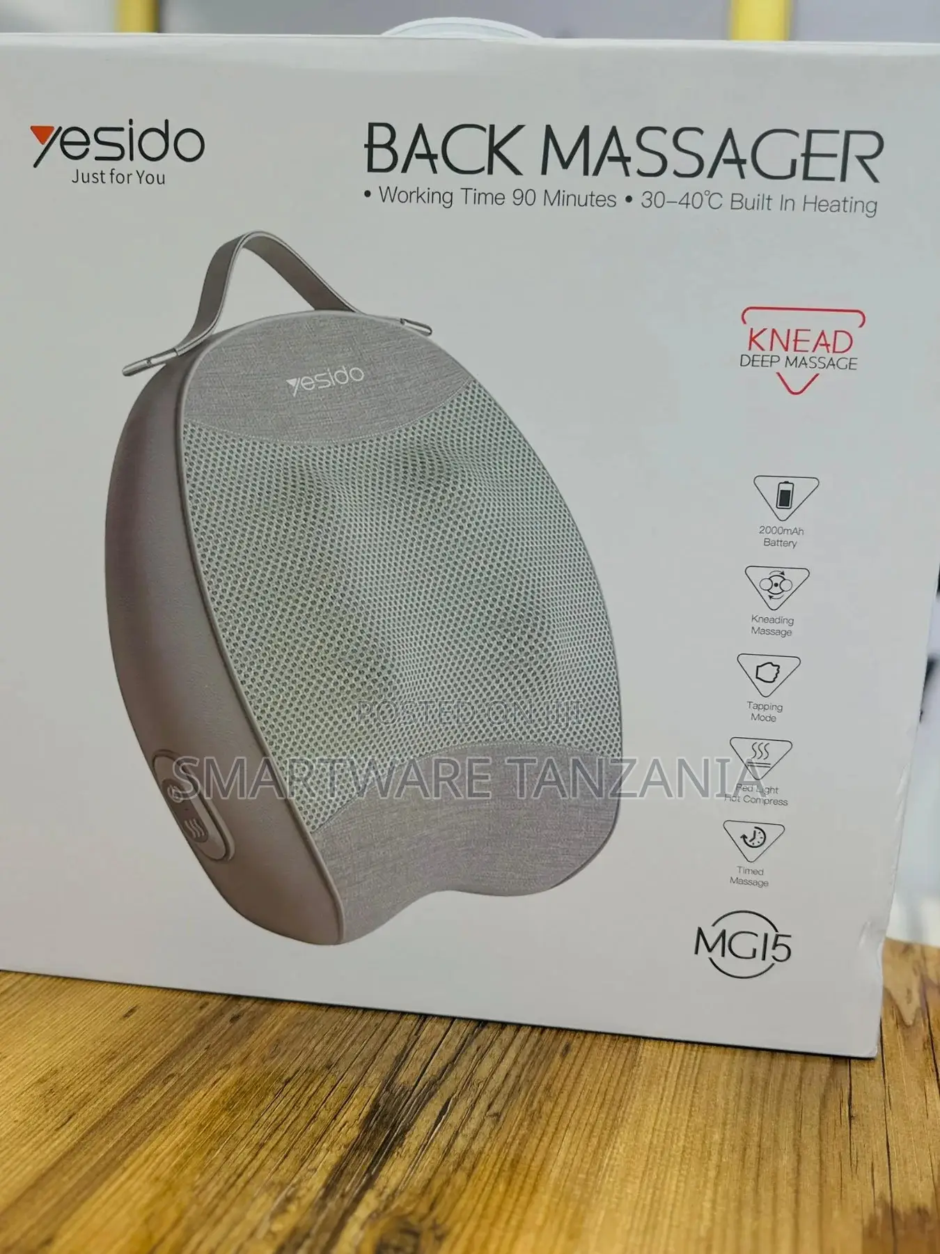 Yesido Cordless Back Massager 90min Battery 30-40c Heat Mg15 Gray