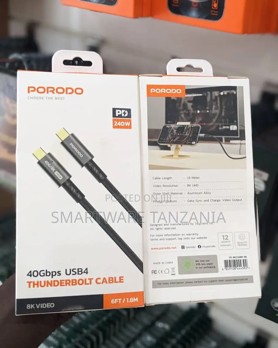 Porodo Thunderbolt Cable Usb4 40gbps 240w Pd Video 6ft 1.8m