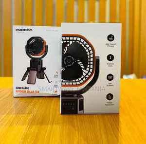 Porodo Suncharge Solar Fan 6000mah 4 Speed Led Light Power Bank Usb