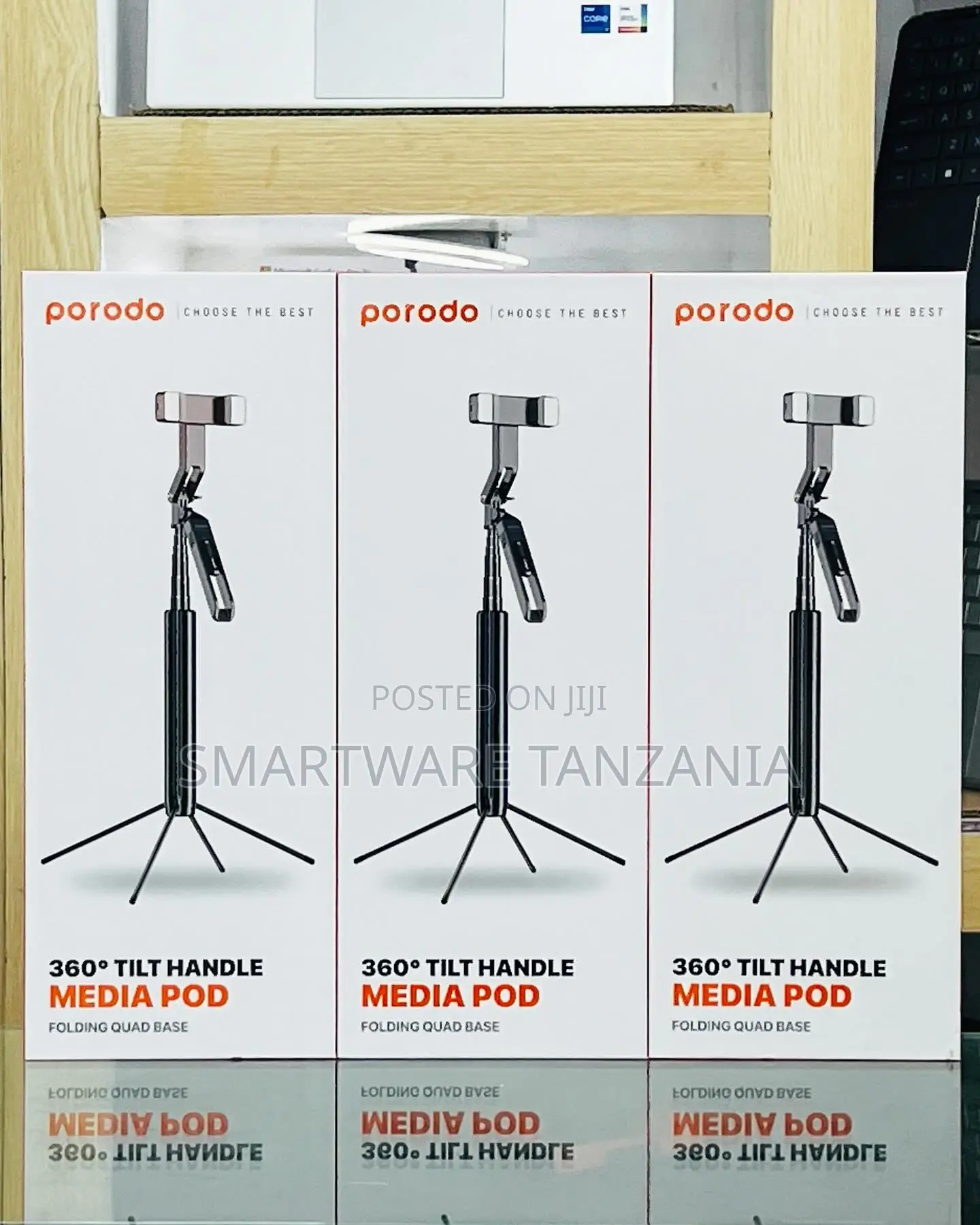 Porodo 360 Tilt Handle Media Pod With Folding Quad Base Tripod