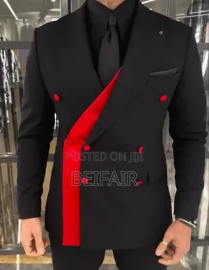 Elegant Black and Red Belt Suit