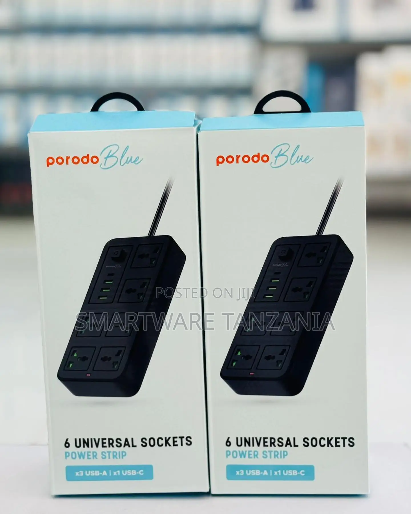 Porodo Blue 6 Universal Sockets Power Strip 3 Usb-a 1 Usb-C Ports