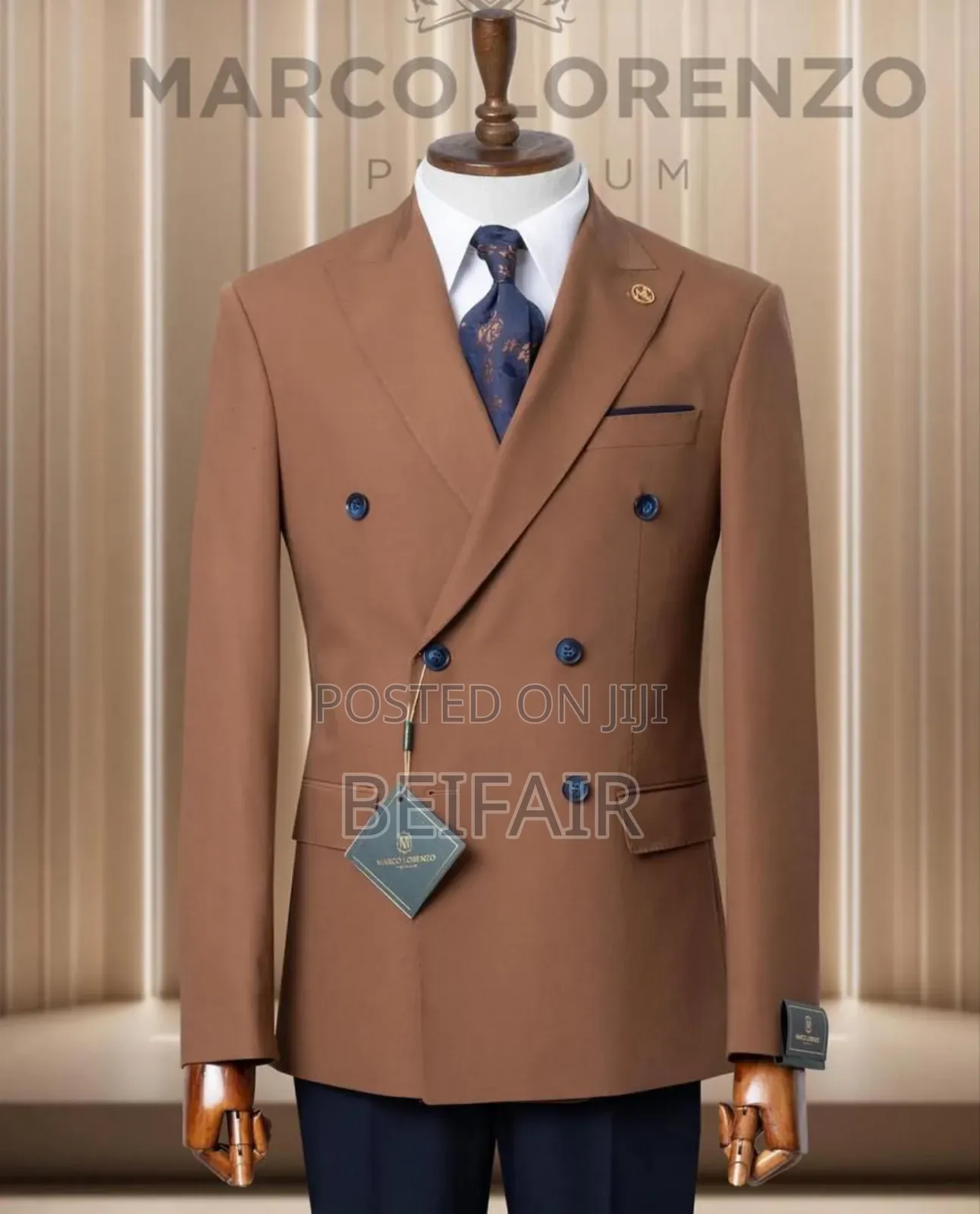 Brown Jacket Dark Blue Trouser Suit