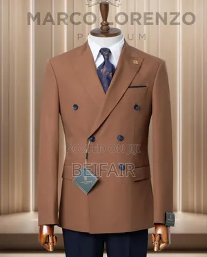Brown Jacket Dark Blue Trouser Suit