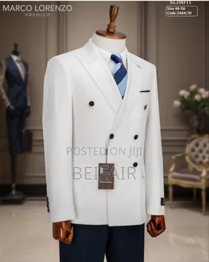 White and Dark Blue Jacket and Blue Suit
