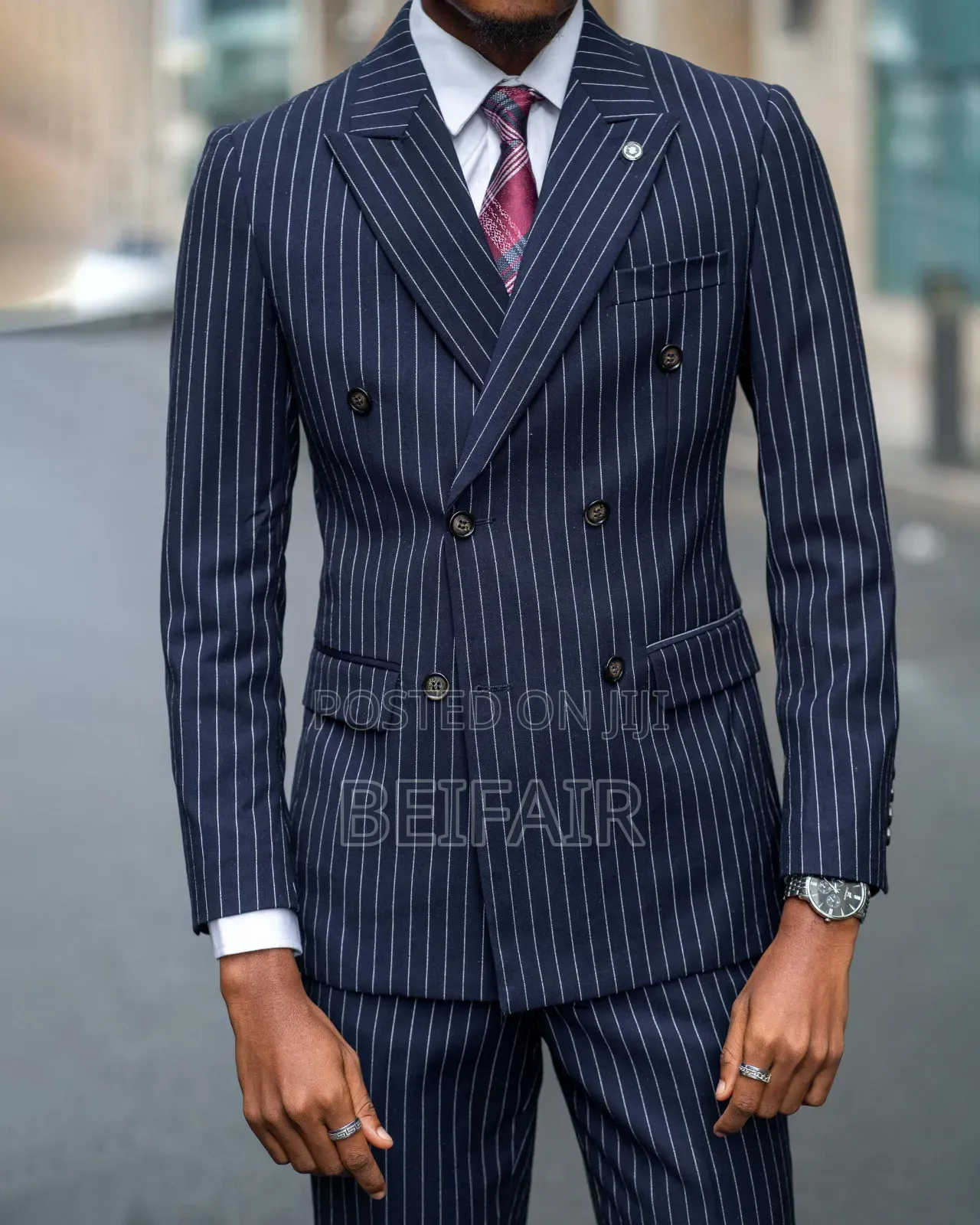 Elegant Blue Suit With Stripes
