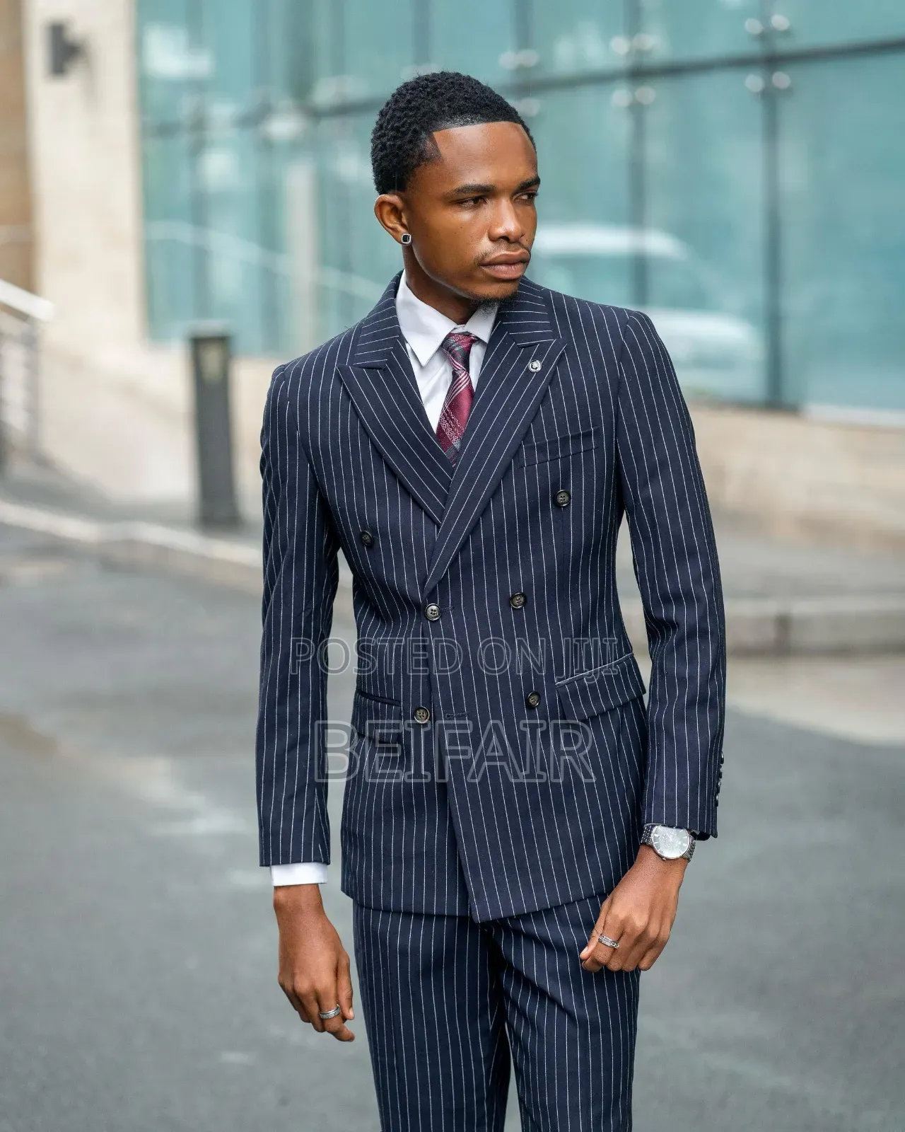 Elegant Blue Suit With Stripes