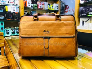 Jeep Premium Brown Leather Office Laptop Bag With Stylish Design