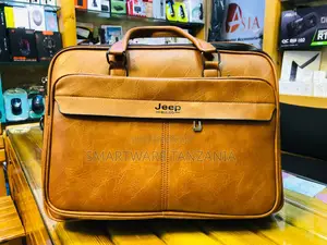 Jeep Brown Leather Business Laptop Bag With Classic Dual Buckles