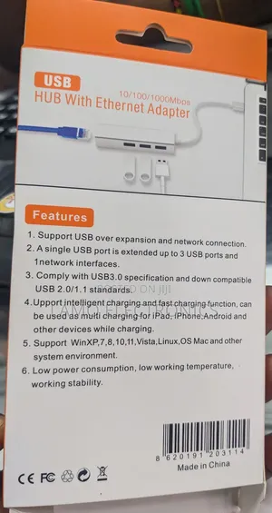 Usb Hub With Ethernet Adapter 10/100/1000mbps