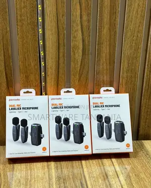 Porodo Dual Mic Lavalier Microphone Lightning Type-C Aux Podcast Kit
