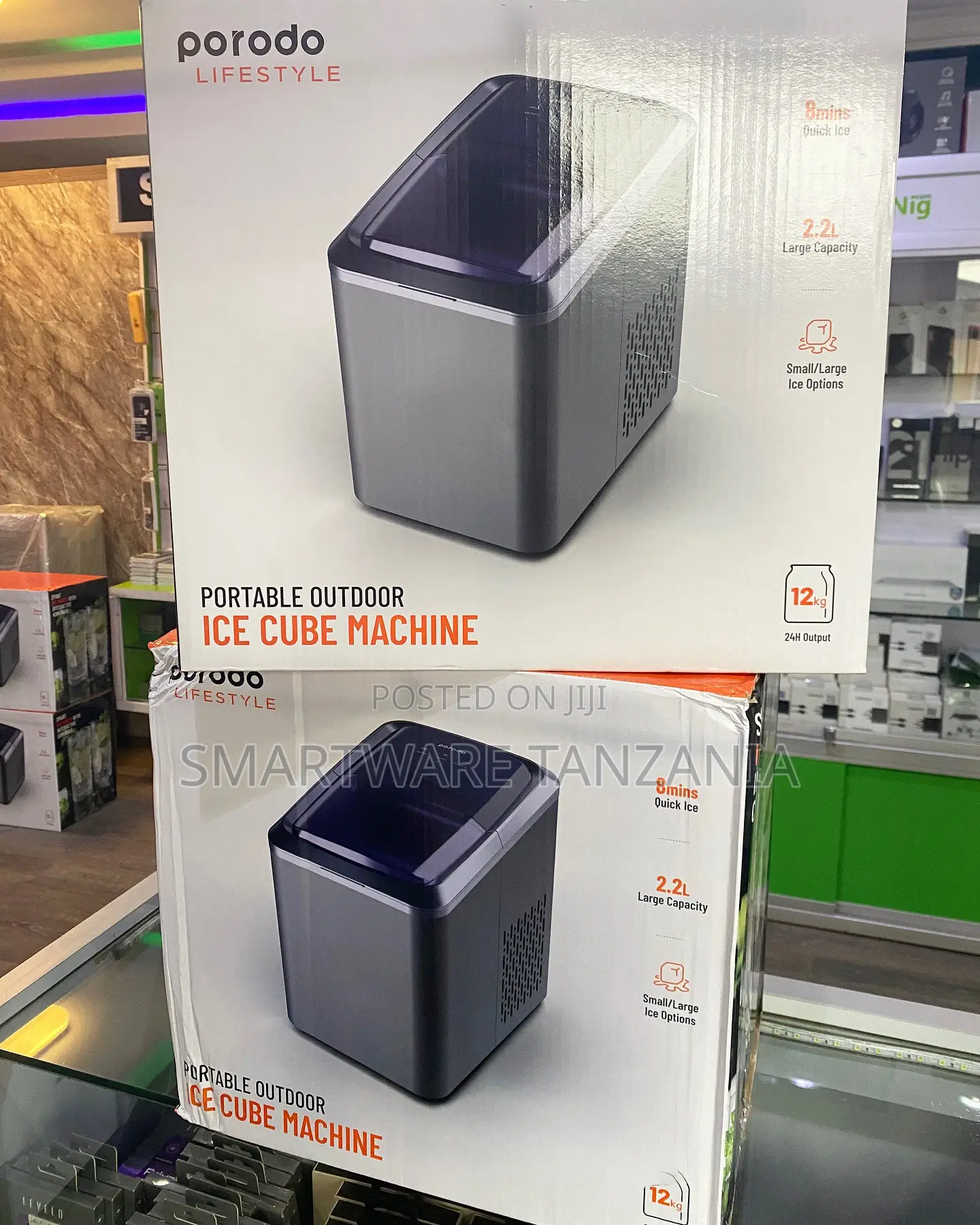 Porodo Portable Ice Maker Machine 2.2l 8min Fast 12kg Daily Outdoor