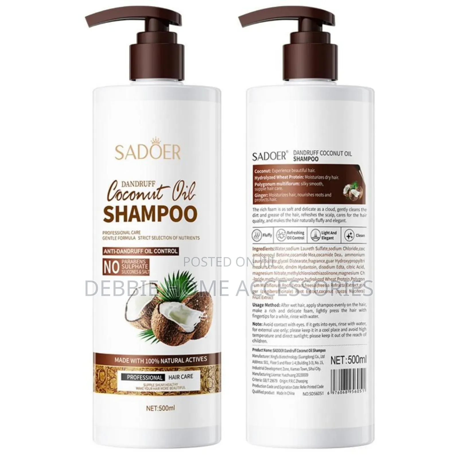 Sadoer Coconut Oil Shampoo Bottles.