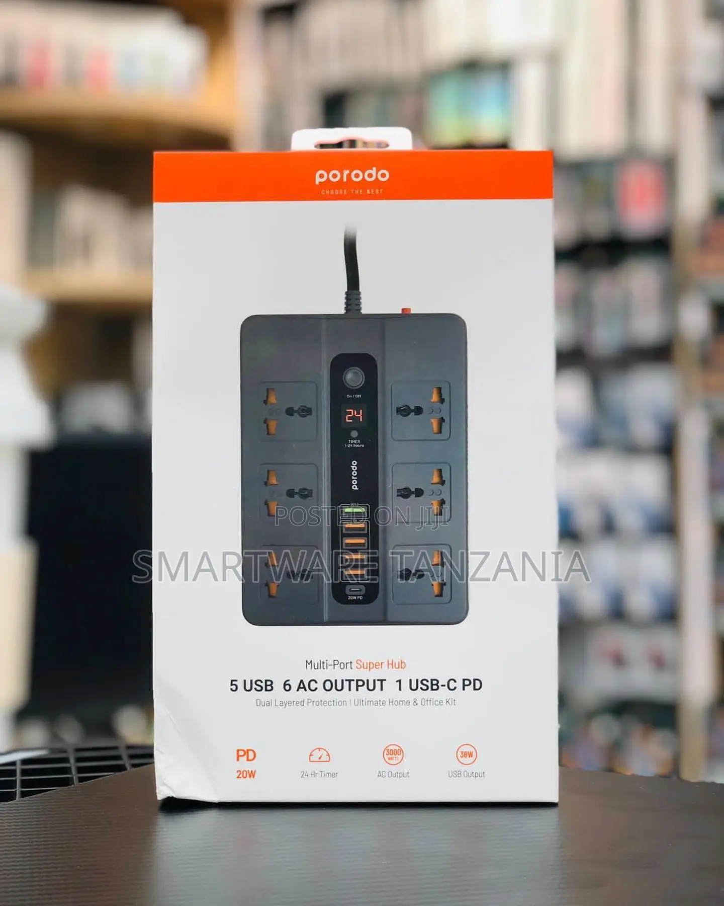 Porodo Power Strip 5 Usb 6 Ac Socket Timer Pd 20w 3250w Super Hub