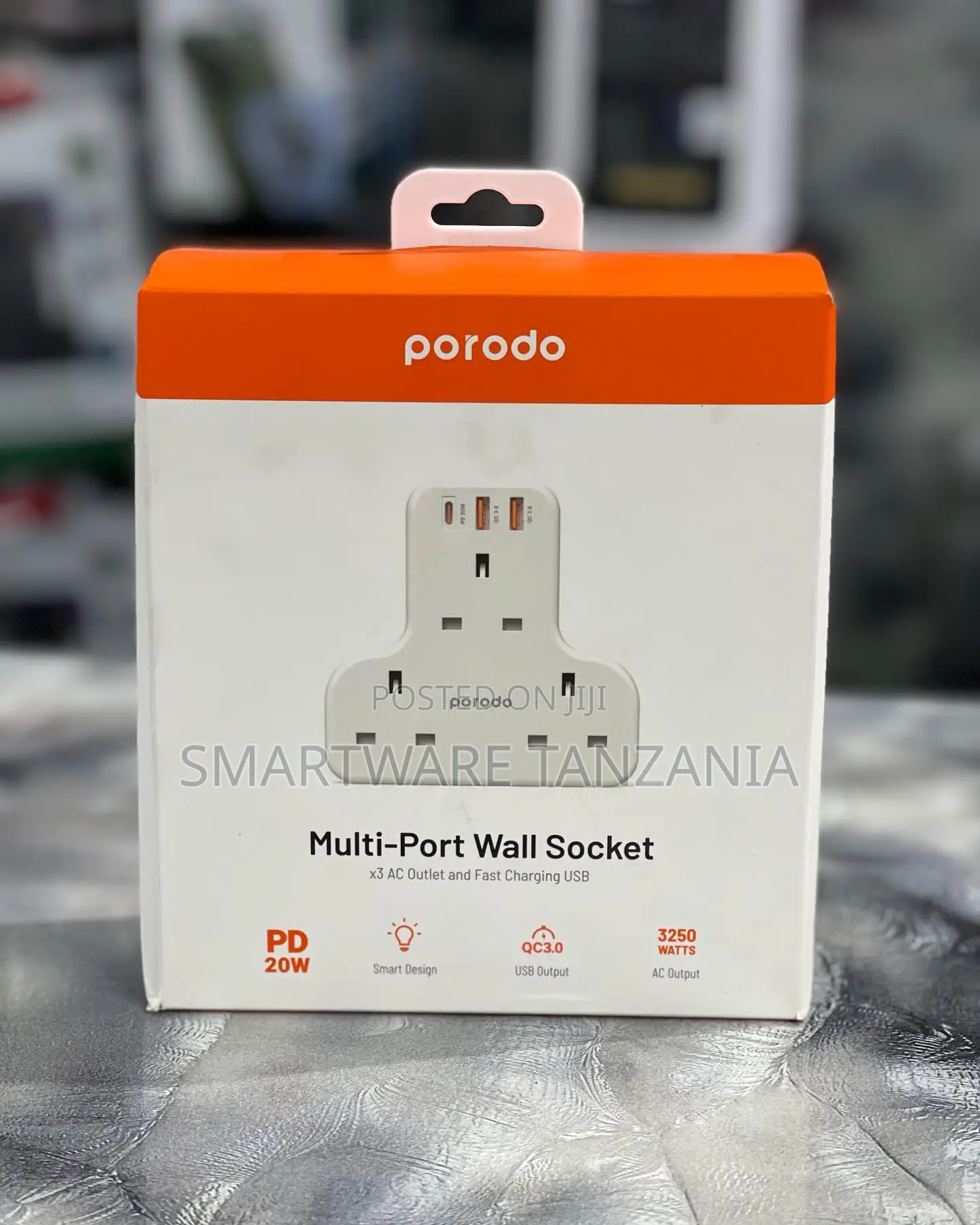 Porodo 3-Way Wall Socket Pd 20w Usb Qc3.0 Fast Charging 3250w Uk
