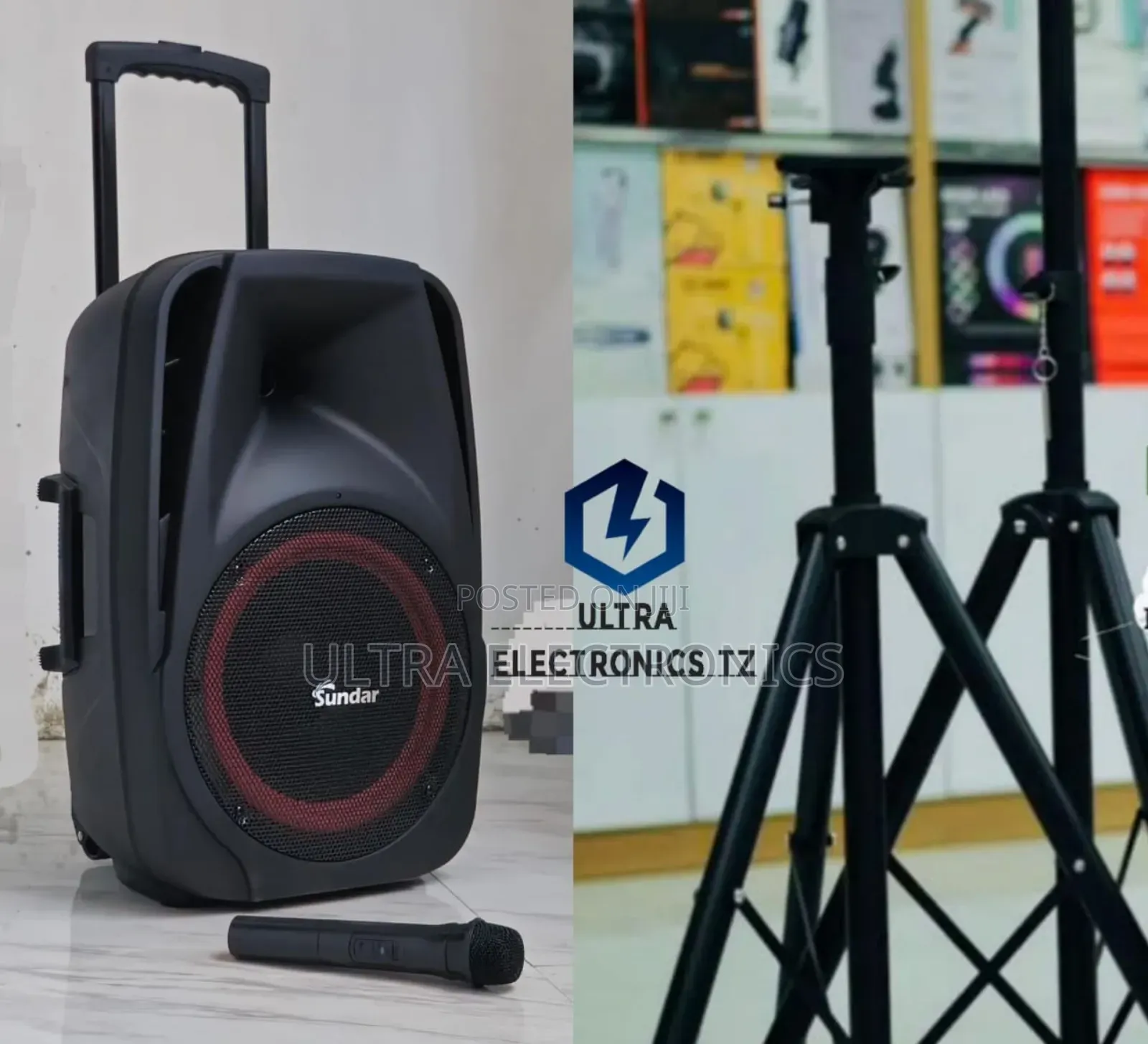 Sundar Portable Rechargeable Speaker 12 Inch With Mic and Stand