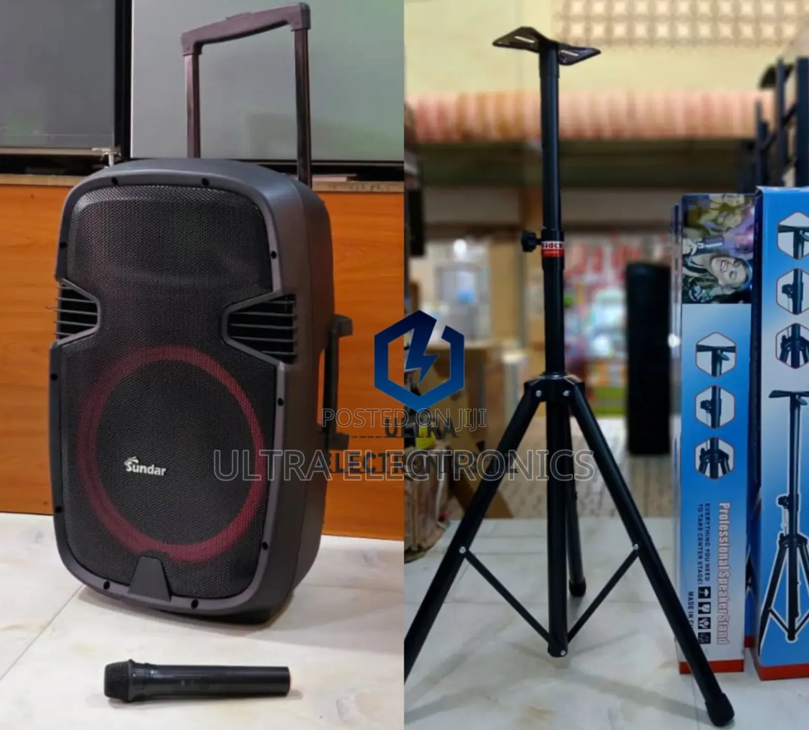 Quality Sundar Portable Rechargeable Speaker 15inch With Stand and Mic
