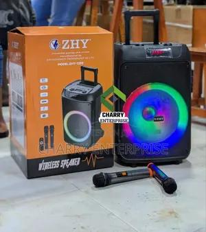 Zhy 1209 Rechargeable Wireless Speaker 2 Mic Matangazo Ya Biashara N.K