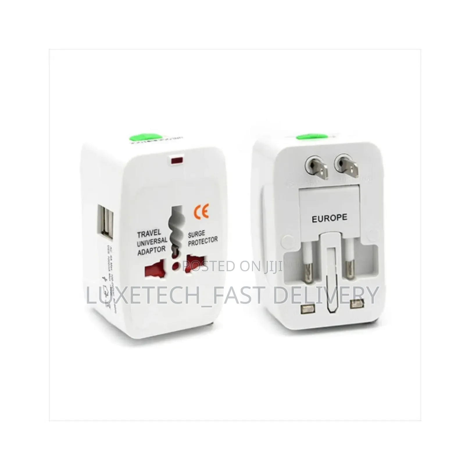 Universal Travel Adapter With Dual Usb Port (Built-in Surge Protector)