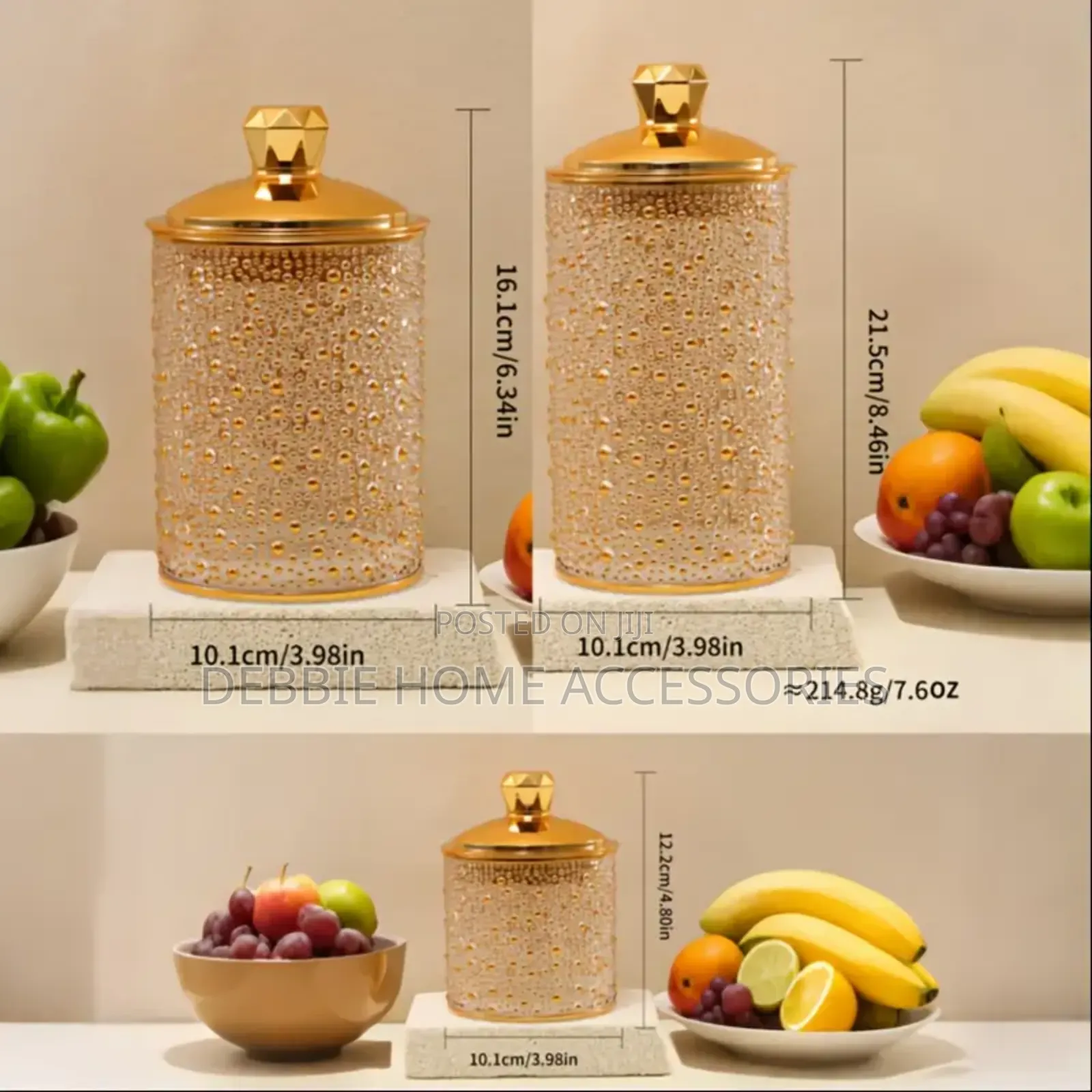 3 Pieces Crystal Air Tight Glass Storage Container With Lid