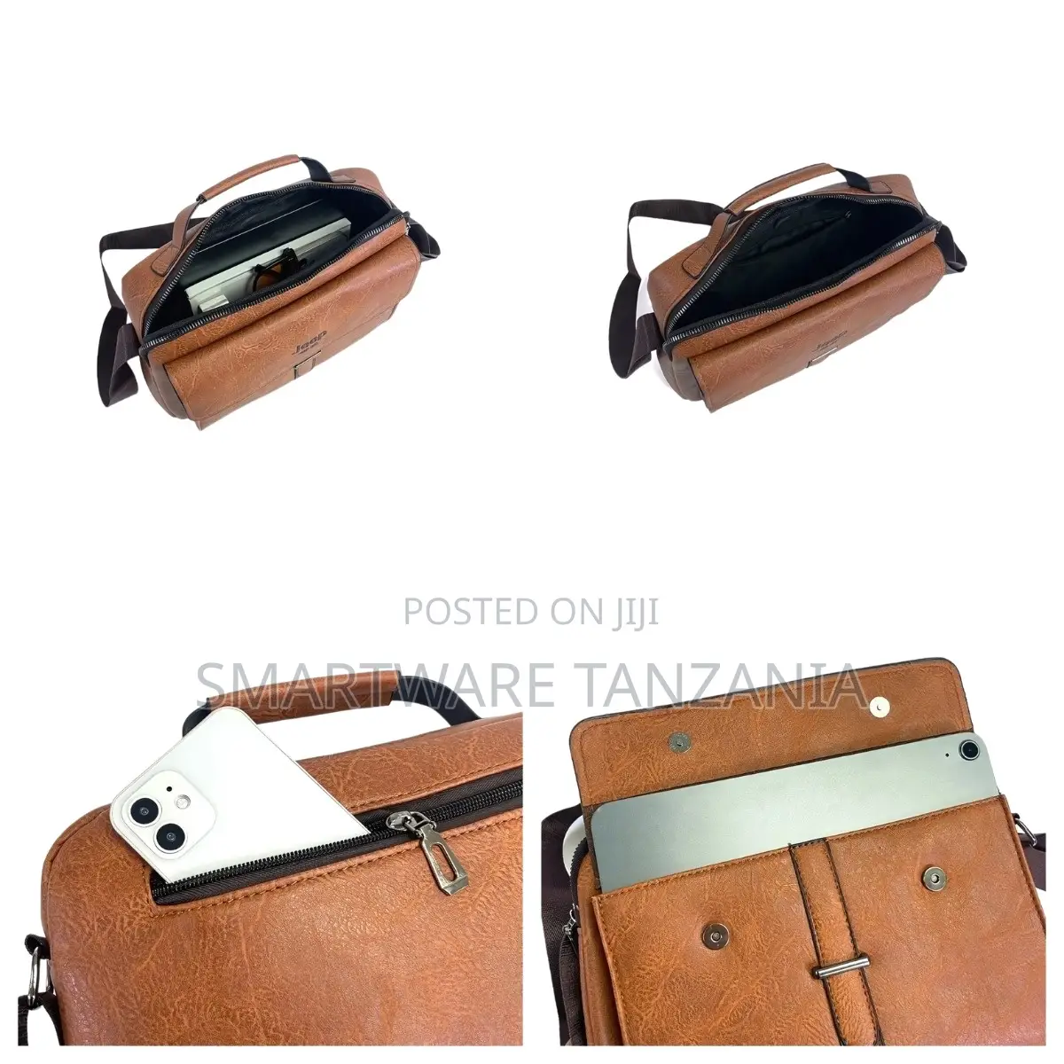Jeep Modern Brown Leather Laptop Bag For Work, Study, And Travel